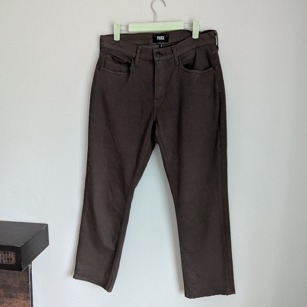 Paige Jeans Mens 32 X 27 River Moss Green Federal Straight Leg Pants Short 207